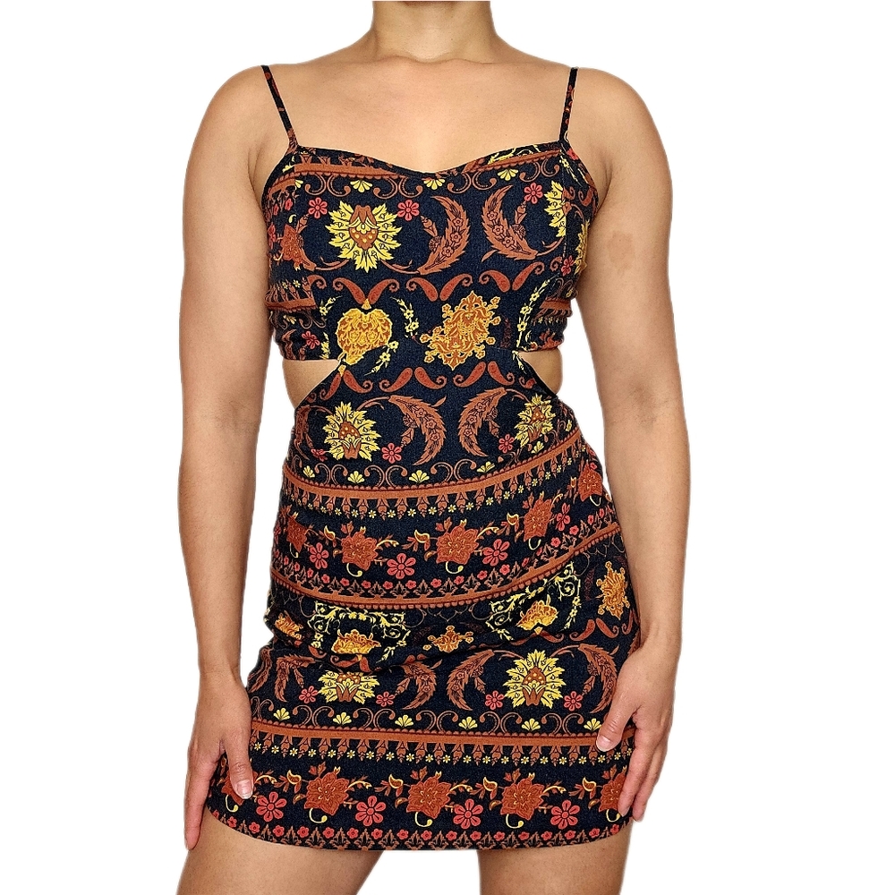 Printed Dress Cut Out Waist Size S